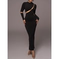 thumbnail image 3 of GXFC Women Autumn Bodycon Long Party Dress Sheer Patchwork Solid Dress Long Sleeve Crewneck Split Hem Dress Evening Dress, 3 of 9