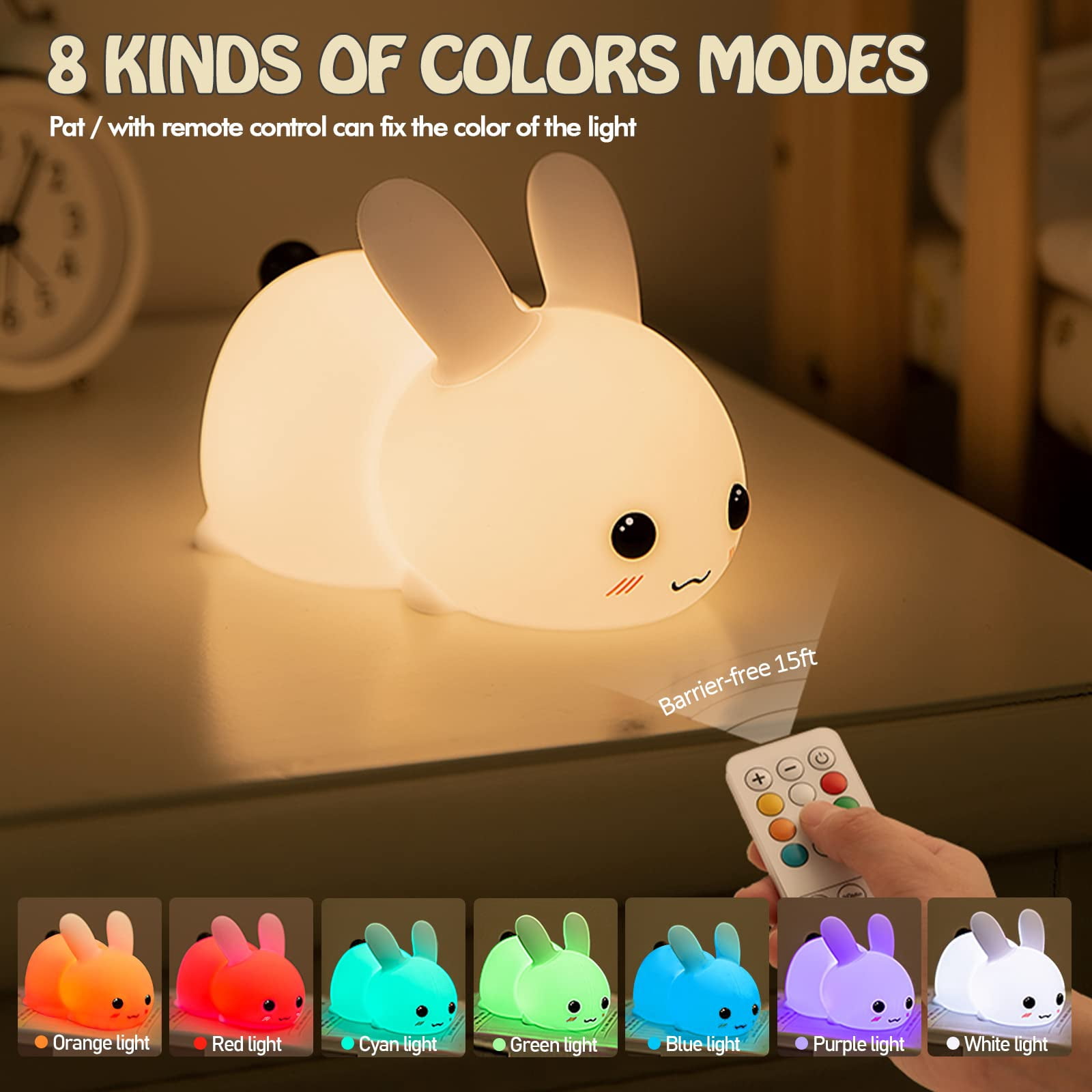 Night Lights for Kids, 7 Color Light Silicone for Baby Nursery, Portable USB Rechargeable Bedside Lamp