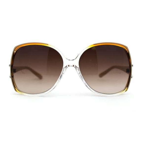 Womens Classic 90s Butterfly Diva Plastic Sunglasses Clear Tortoise Brown