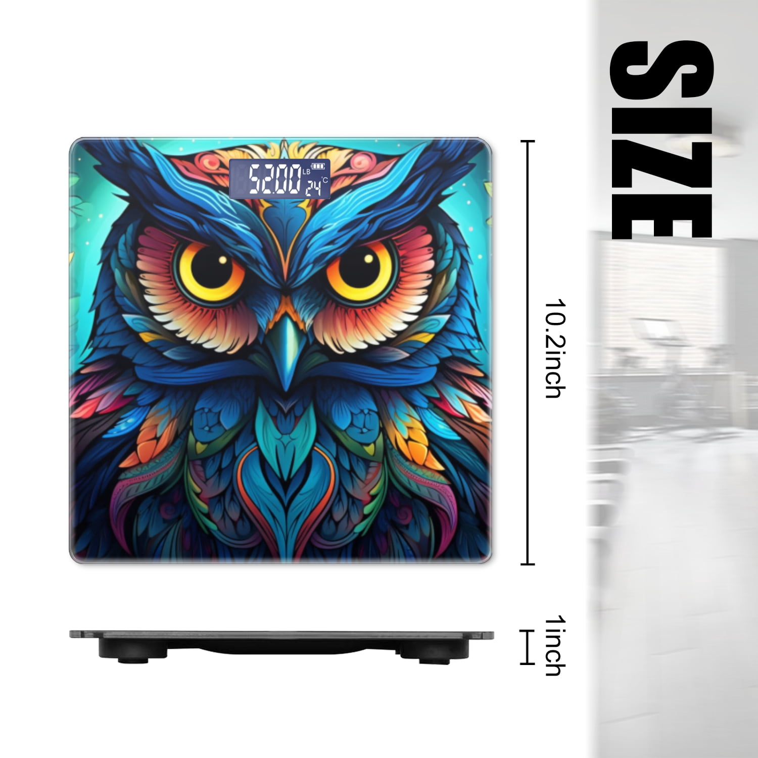 High Precision Body Weight Scale Smart Bathroom Scales with Large LCD Display(400lbs),Decorative for Bedroom-Owl With Vibrant Colors Featuring Intricate Patterns And Details