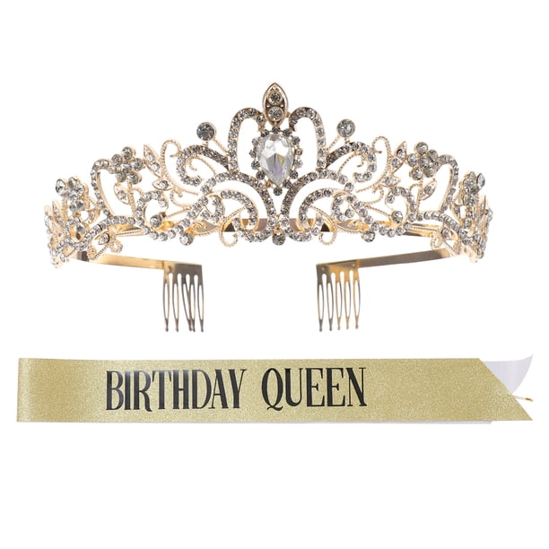 KAKOWELY Corona decorativa de cumpleaños con banda, kit de tiara de diamantes de imitación para fiesta, suministros para fiestas