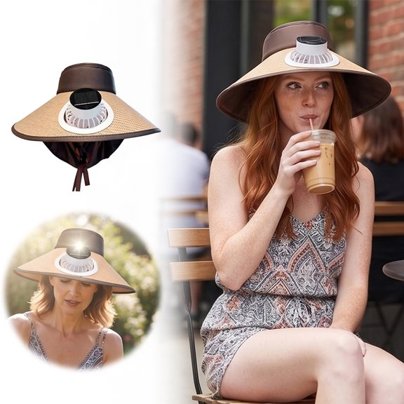 Upf50 Sun Hat With Cooling Fan Solar Usb Rechargeable Air Circulation Visor Cap With Neck Flap Outdoor Cooling Hat For Fishing Hiking(Brown-56Cm)