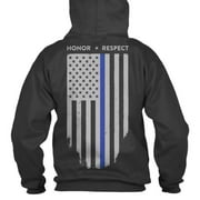Hoodie - Thin Blue Line American Flag, Black, Honor Respect, 3X - Large