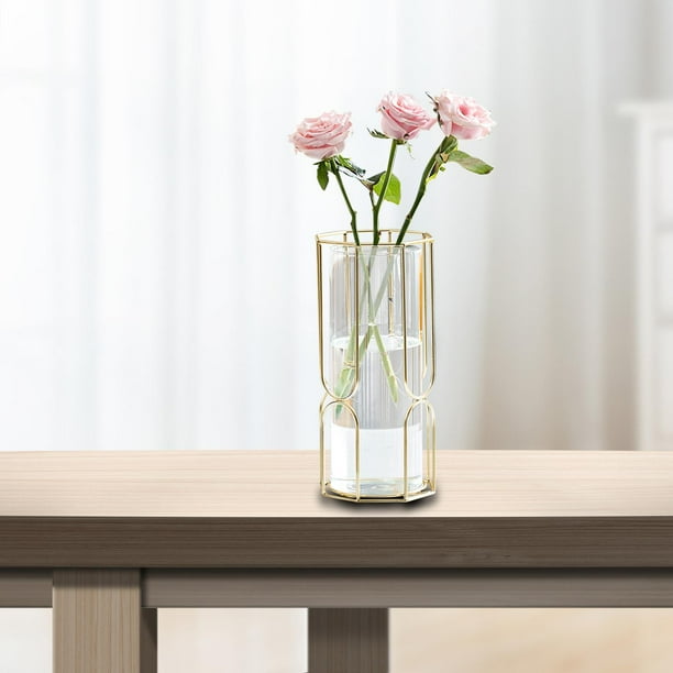 Florero de vidrio Florero de tubo de vidrio con soporte Florero de escritorio Floreros de plantas Arreglo floral para mesa de oficina Decoración de Polígono 235x105cm perfecl Jarrón hidropónico