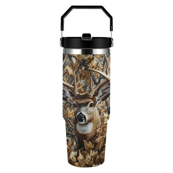 Camo Deer Western Camouflage Deer Hunting 30 oz Stainless Steel Tumbler with Handle, Insulated Travel Coffee Mugs Cup Gifts for Men Women Kids