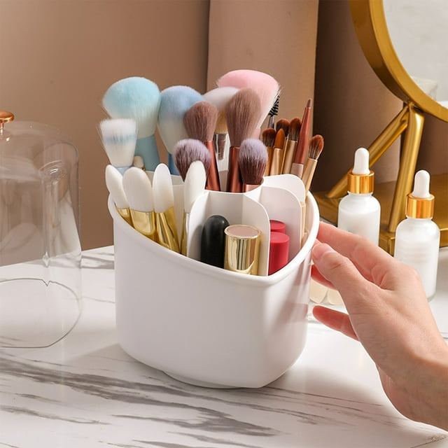 Caja organizadora para brochas de maquillaje | Organizador de escritorio con 8 compartimentos | Soporte giratorio para lápices | Organizador plástico para oficina y escuela para bolígrafos