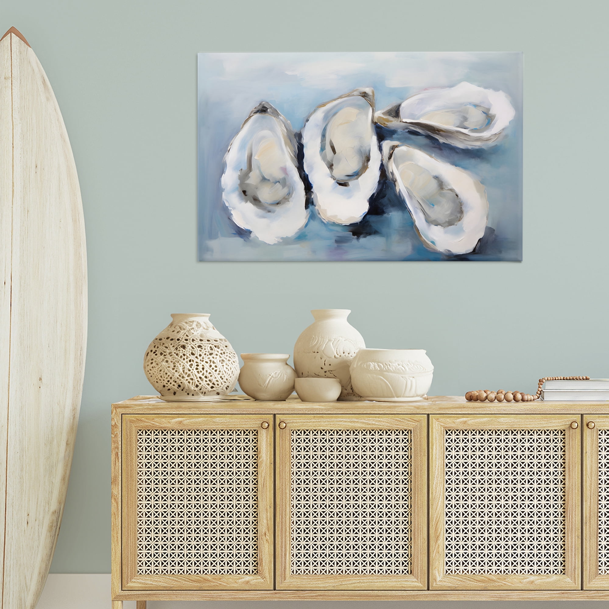 Stupell Industries Four Oysters Impression Nautical & Beach Painting Wrapped Canvas Art Print Wall Art, 45 x 30