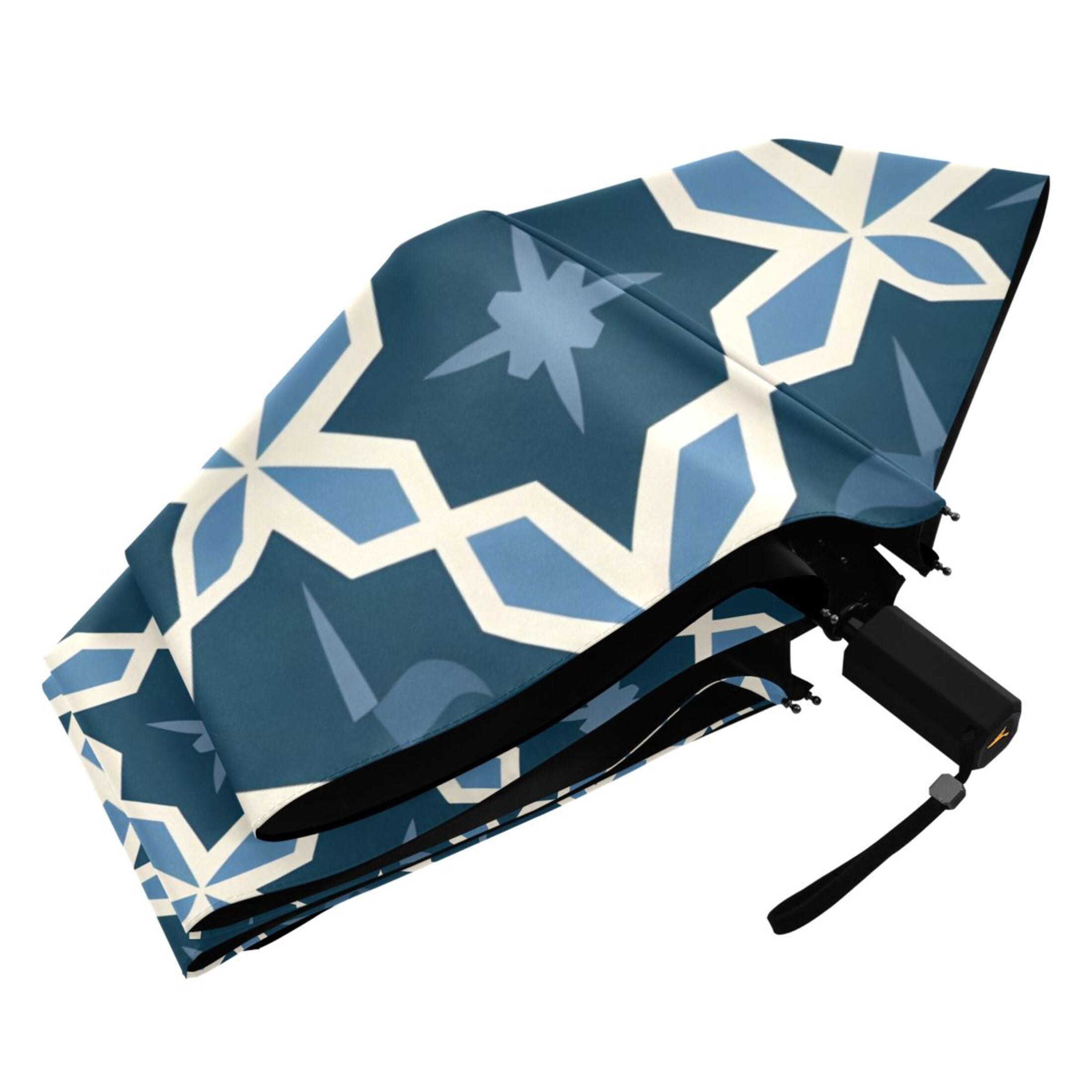 Blue Geometric Stars Compact Sun Umbrella Windproof Travel Umbrellas for Rain Strong Portable UV Protection