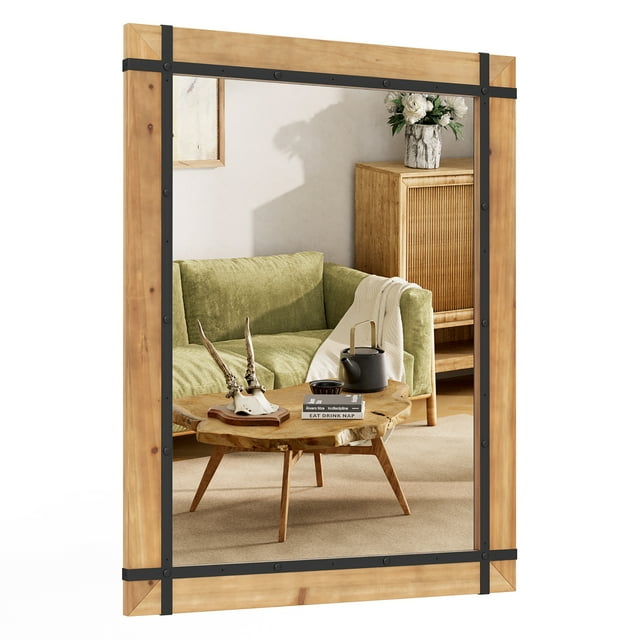 Gymax Decorative Hanging Wall Mirror 30" x 40" Wall Mounted Mirror w/ Fir Wood Frame