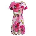 thumbnail image 4 of Watercolor Flowers Pink Fuchsia Short Sleeve Dress Women Summer Evening Dresses Ladies Sundress, 4 of 7