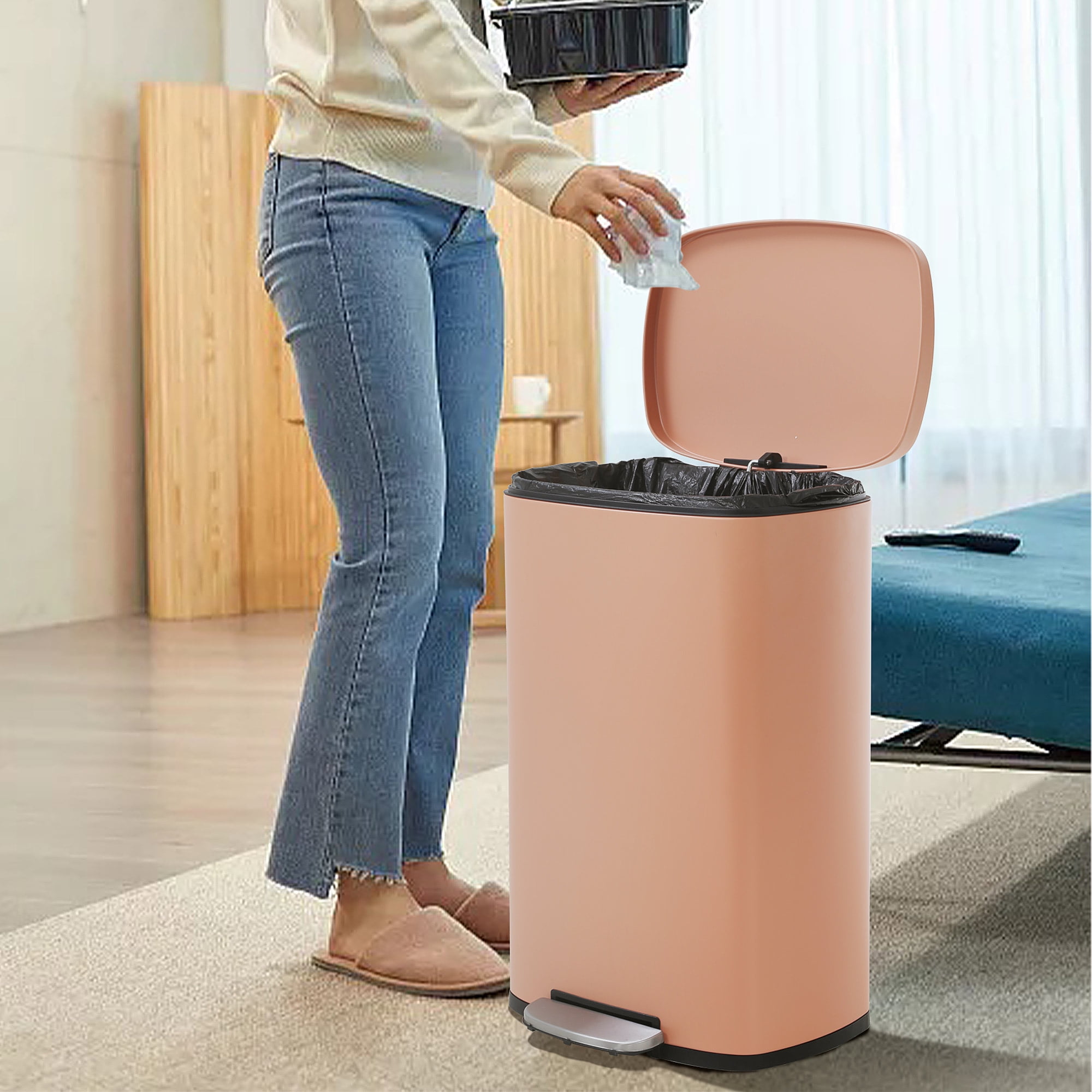 CL.HPAHKL 13 Gallon (50L)Trash Can ,Kitchen Trash Can, Stainless Steel with Lid, Foot Pedal and Inner Bucket, Fingerprint-Resistant Soft Close Lid Garbage Can, Pedal Rubbish Bin for Home Office