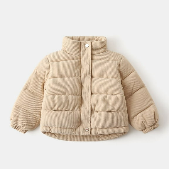 XXWXYD Kids Corduroy Puffer Jacket Thicken Stand Collar Winter Coat Striped Cotton Thermal Insulated Outerwear for Girls Boys