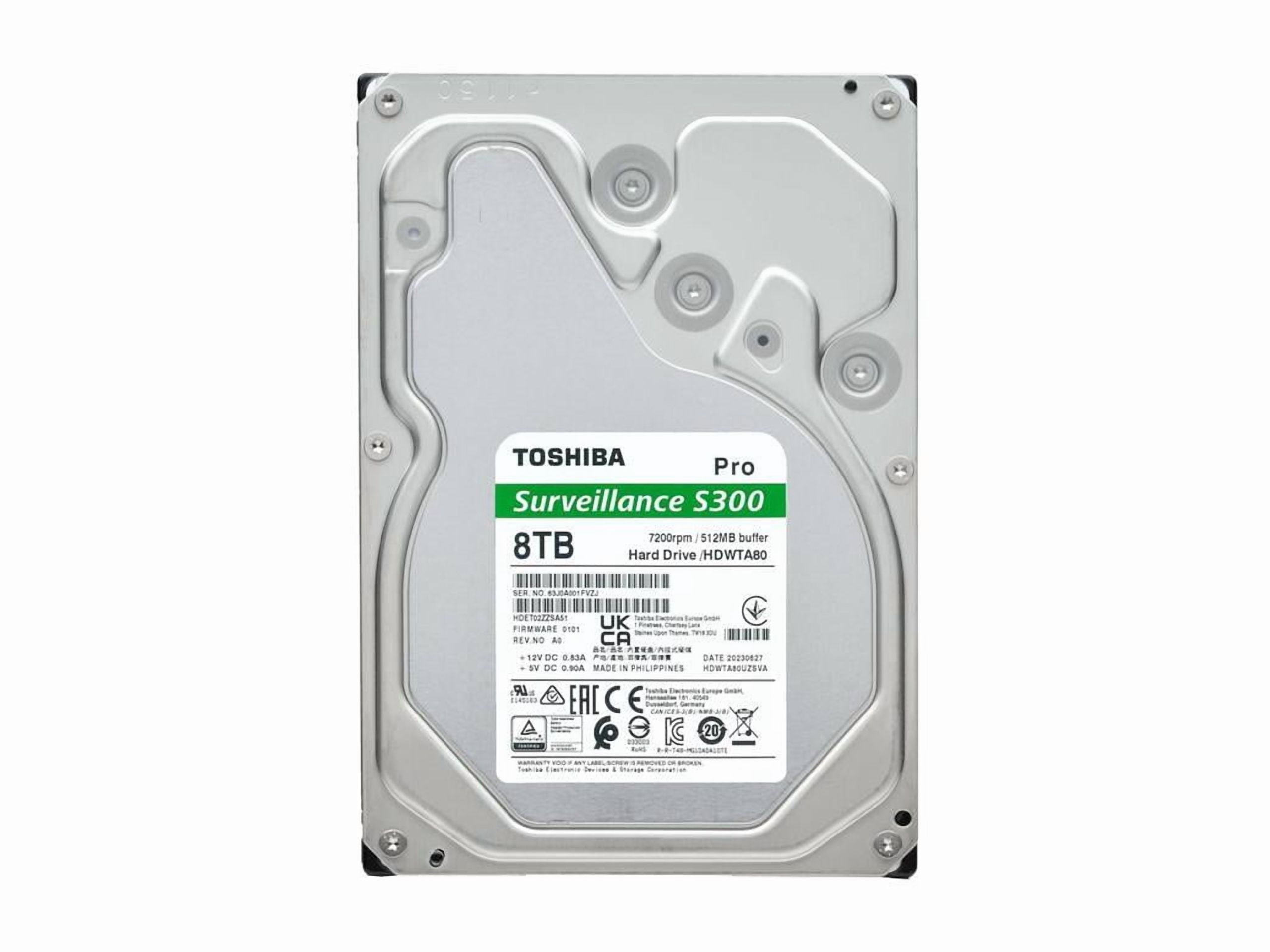 Toshiba S300 Pro HDWTA80UZSVAR 8 TB Hard Drive - 3.5" Internal - SATA (SATA/600) - Conventional Magnetic Recording (CMR) Method - Camera, Video Surveillance System, Network Video Recorder, Digita