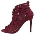 thumbnail image 3 of Wild Diva Women Stiletto Heels Open Peep Toe Cutout Pumps Lace Up Back Zipper BERLIN-101 Burgundy Red Suede 6, 3 of 3