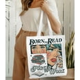 thumbnail image 4 of Trendy Book Lover Tote Bag for Girls – Born to Read Forced to Work, Retro Aesthetic Canvas Bag Gift for Readers, Reusable Bookish Tote with Comic Design for Women and Teens, 4 of 5