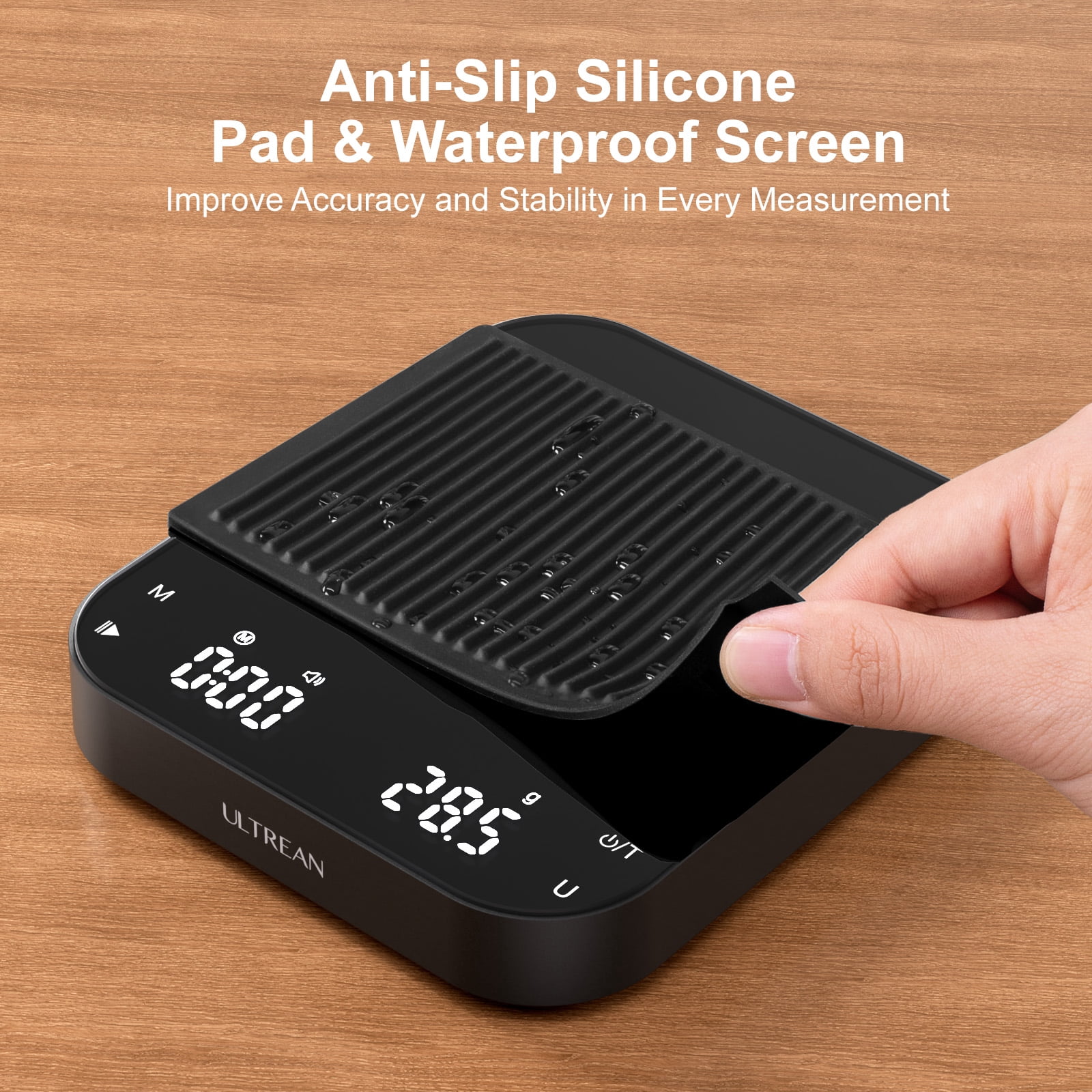 Ultrean Coffee Scale with Timer, 0.1g/3kg Precision Rechargeable Digital Espresso Scale with LCD Display, Coffee Bean Weighing, Removable Waterproof Cover, Digital Kitchen Scale with Auto Timing