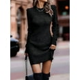 thumbnail image 6 of Women Sweater Short Elegant Long Sleeve Crew Neck Slim Fit Dressy Fall Winter Mini Knit Dresses Black XXL, 6 of 7