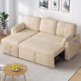 thumbnail image 3 of Craftian 84" Convertible Sofa Bed with Storage Chaise and Pocket, L Shape Pull Out Sofa Bed, 2 in 1 Sleeper Sofa Sectional Couch for Living Room, Beige, 3 of 9