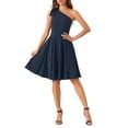 thumbnail image 2 of INSPIRE CHIC Women's Dress Bow One Shoulder Strapless A-Line Flared Party Dress with Pockets S Dark Blue, 2 of 6