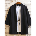thumbnail image 2 of Men's Lightweight Kimono Shirt Seven Sleeve Open Front Cardigan Japanese Style Yukata Bathrobe Samurai Clothing, 2 of 10