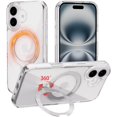 thumbnail image 1 of Kmek7-36 0° Support Magnétique Rotatif pour iPhone 16, Compatible avec MagSafe, Étui Protecteur Rigide Mince de Qualité Militaire avec Support Intégré et Texture CD, Transparent, 6.1 Pouces, 1 of 4