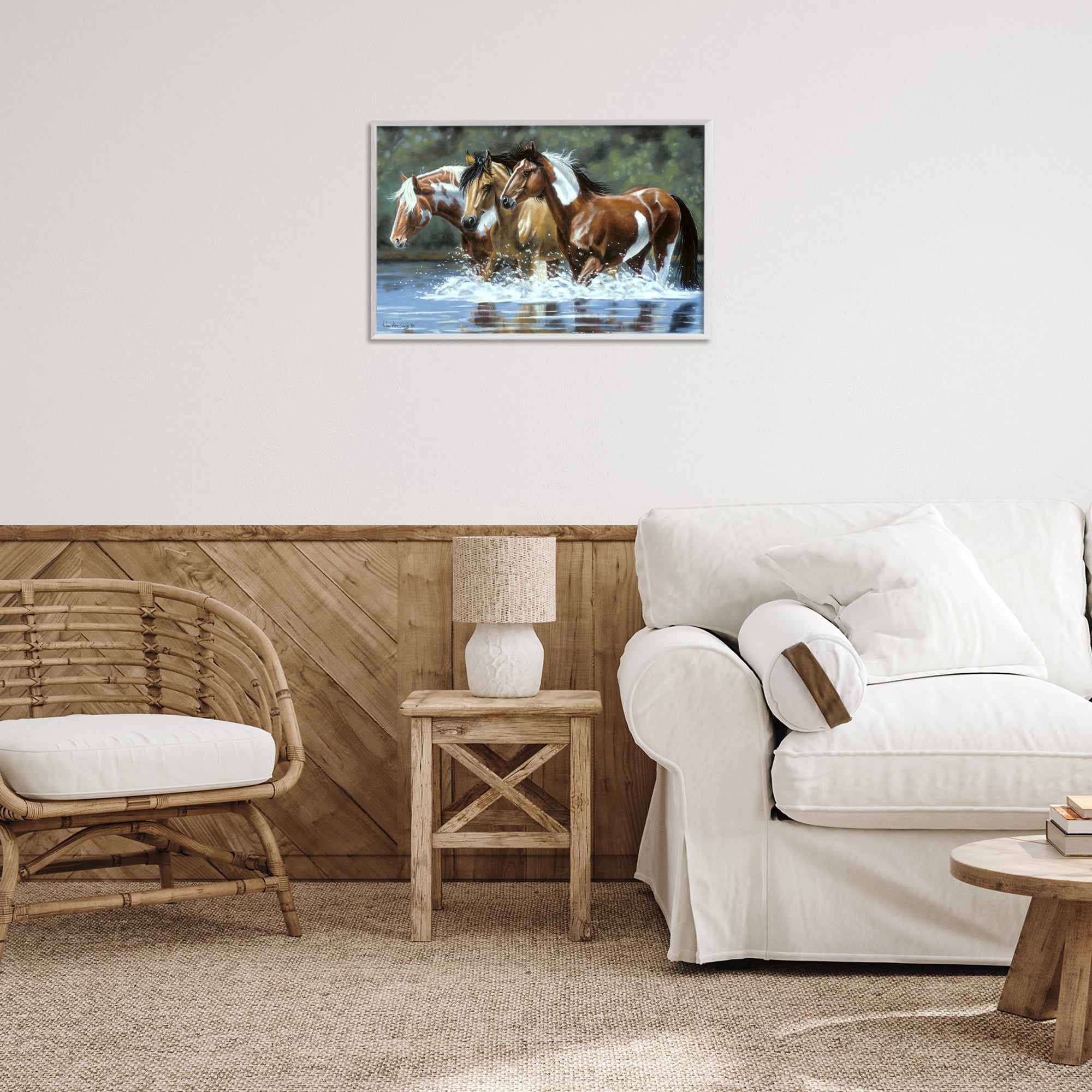 Stupell Industries Heading Upstream Horses Animals & Insects Painting White Framed Art Print Wall Art, 24 x 16