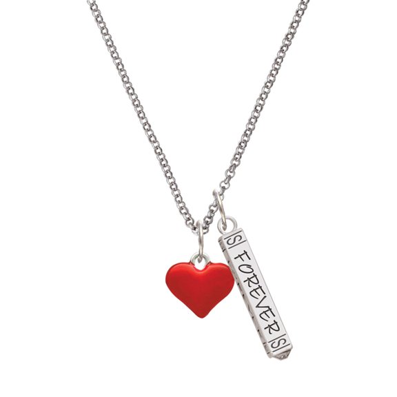 Delight Jewelry Silvertone 3-D Translucent Red Puff Heart Silvertone Forever Bar Charm Necklace, 23"
