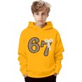 thumbnail image 4 of Playtopia Youth Glitter Number 67 Pearl Bow Hooded Pullover 350g Polyester Long Sleeve Kangaroo Pocket Casual Sweatshirt 1PC Big Kids Sizes 100-160, 4 of 4