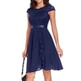thumbnail image 4 of Dpytoraw Women's Short Sleeve Bridal Friend Dress For Wedding Lace Chiffon Mid Length Formal Evening Dress Blue XL, 4 of 5
