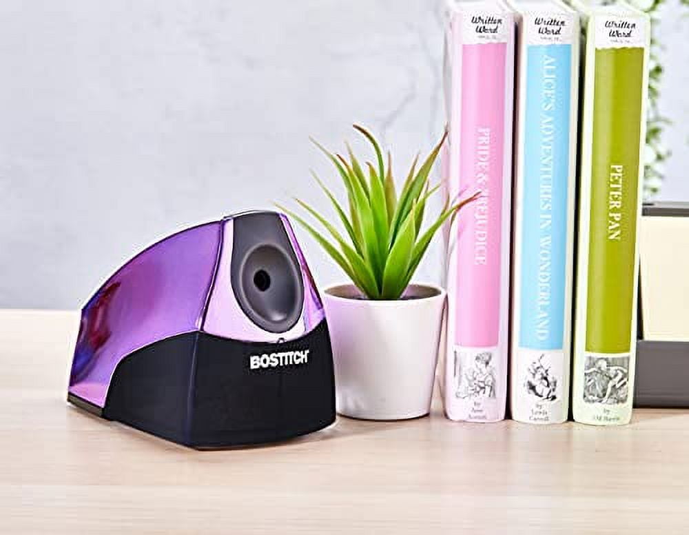 Bostitch Personal Electric pencl Sharpener, Powerful Stall-Free Motor, High Capacity Shavings Tray, Metallic Purple