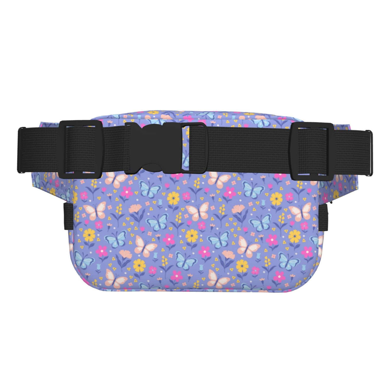 Picia Butterflies And Flowers Print Square Double-Layer Waist Bag Mini Adjustable Waist Belt Bag Exercise Running Travel Hiking
