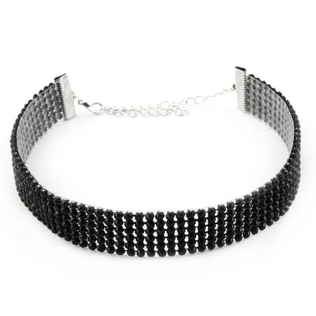 - Women Ladies Plastic Lobster Clasp Choker Necklace Neck Decor Black Silver Tone