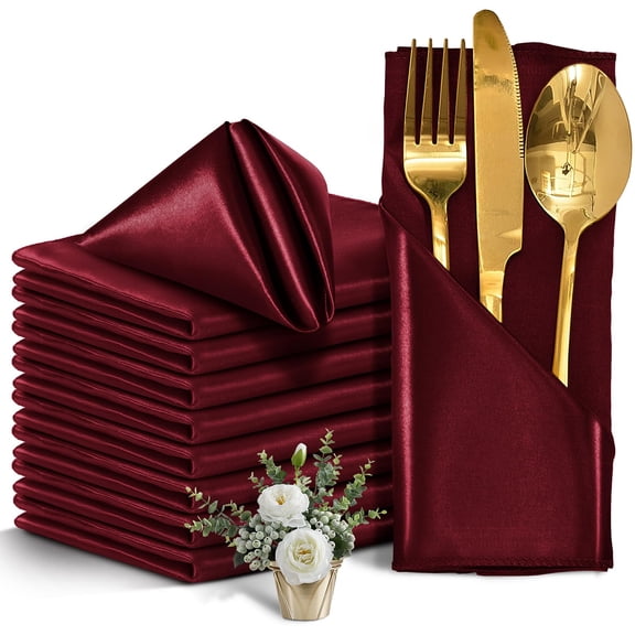 50 Pieces Red Satin Napkins, 17" x 17" Square Table Napkins, Silky Soft Smooth Washable Napkins for Restaurant, Weddings, Dinner, Party Decoration