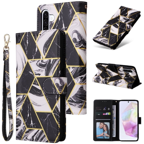 Compatible with Samsung Galaxy S26 Wallet Case, Marble Pattern PU Leather Flip Cover with Card Holder Kickstand, Shockproof Protective Phone Case for Samsung Galaxy S26, Black
