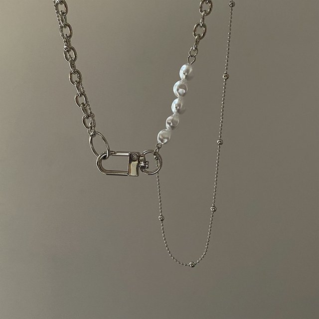 17KM Collar De Titanio De Plata De La Moda Para Las Mujeres Perla Luna Colgante De Corazón Cadena De Accesorios De Joyería Gao Jiahui unisex