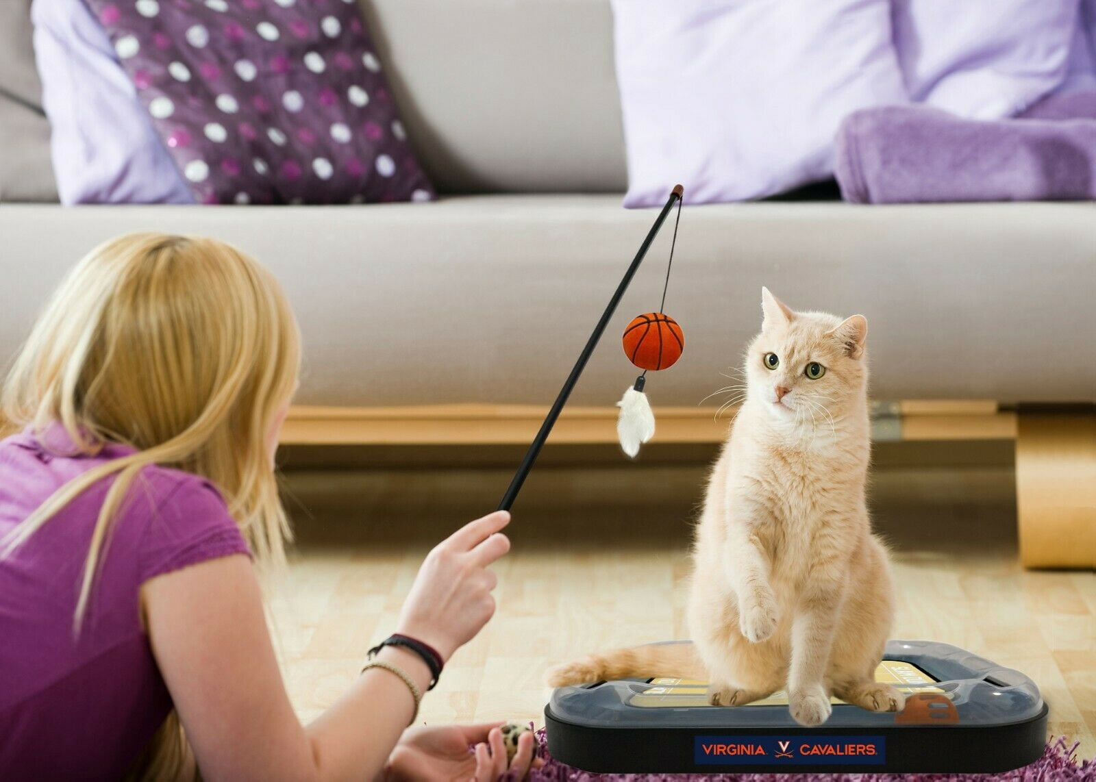 NCAA Virginia Cavaliers CAT Scratcher Mat Toy with Catnip Plush & Feather Cat Toy 5-in-1 Kitty Toy