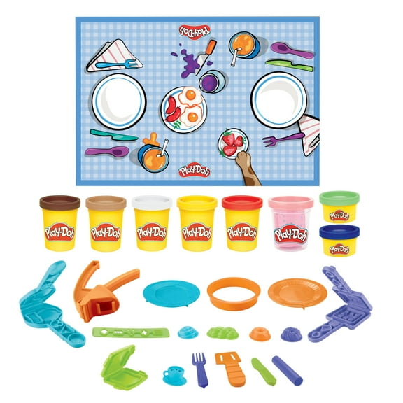 Play-Doh Kitchen Creations - Morning Cafe Playset with 8 Colors, Playmat, Over 15 Tools