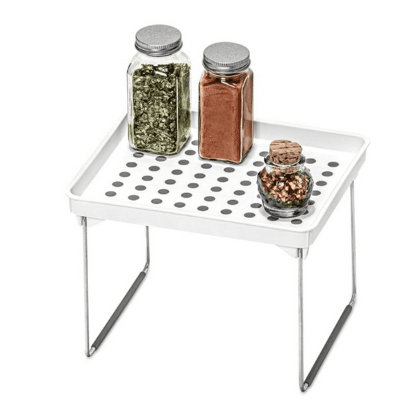 Small Stackable Storage Shelf for Cabinets or Counters, Plastic Collapsible Cabinet Shelf for Home Organization, White , 9.38 x 7.63 x 1.5 in