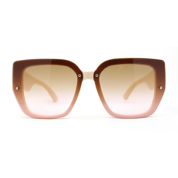 Womens Rimless Rectangular Thick Temple Plastic Fashion Sunglasses Ivory - Brown Pink