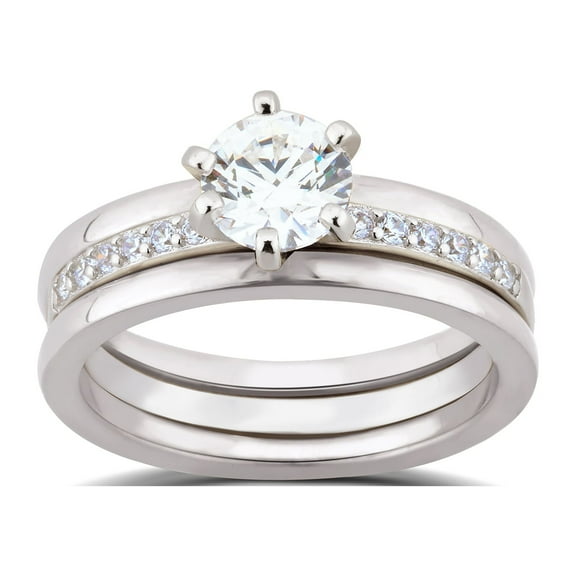 Arista 1.75 ct Round Swarovski Diamond Solitaire Trio Bridal Set in Sterling Silver