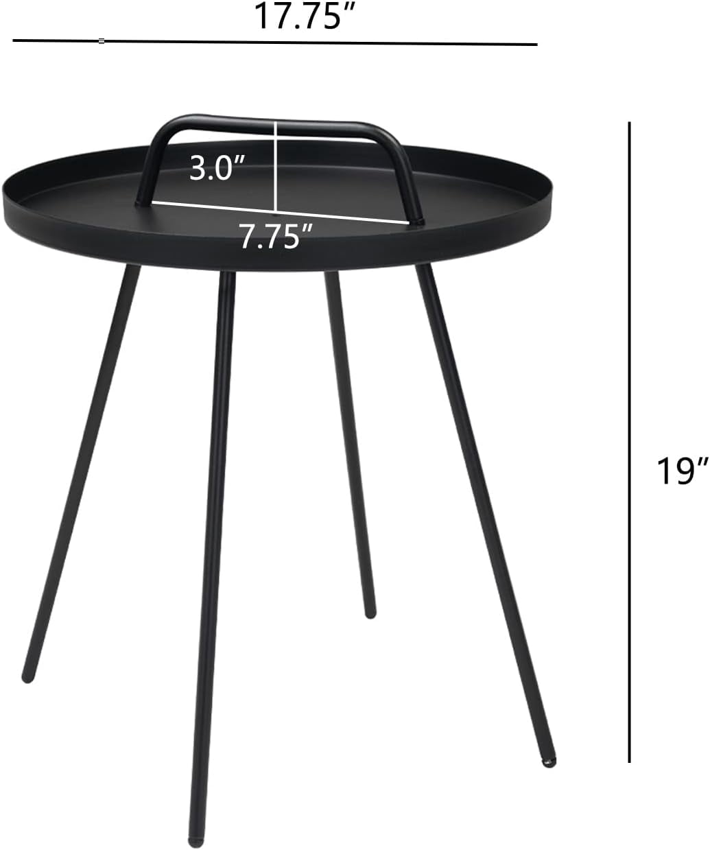 Grand Patio Round Coffee Side Table With Handle Small Steel End Table for Outdoor & Indoor, Black