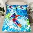 thumbnail image 2 of Feelyou Eat Skiing Sleep Full Size Sheets for Teen, Winter Outdoor Sport Bed Sheets, Blue Watercolor Splash Sheet Sets, Microfiber Bedroom Decor, 4 Pieces, 2 of 7