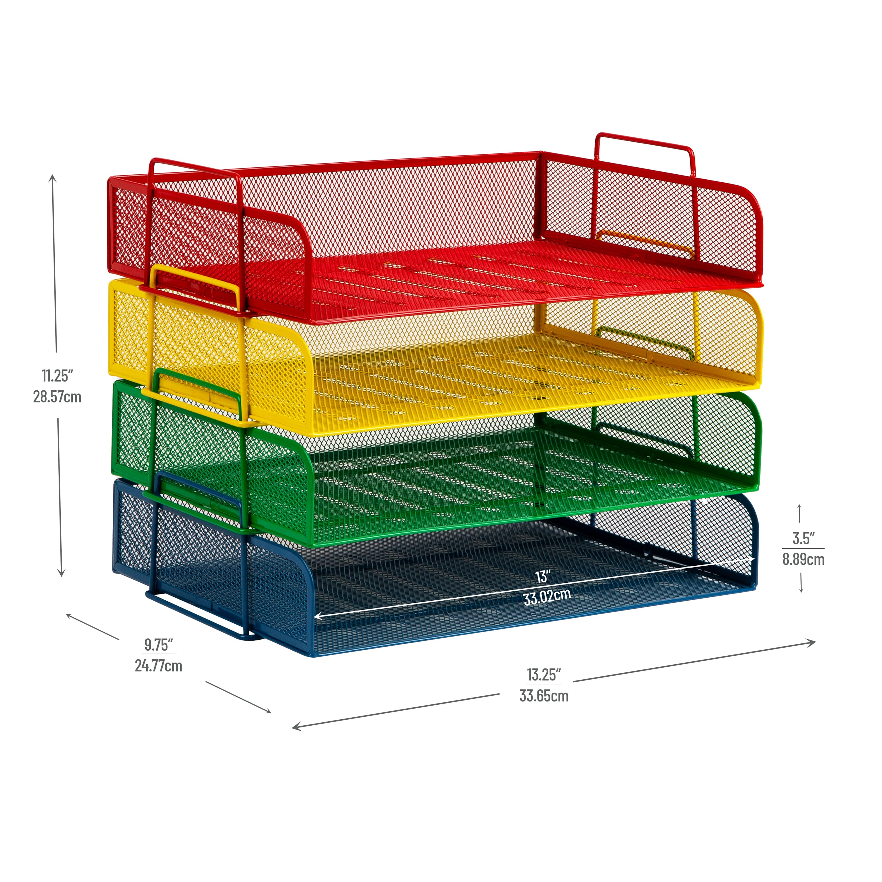 Mind Reader Stackable Paper Tray, Desktop Organizer, File Storage, Metal Mesh, 4 Piece, Multi