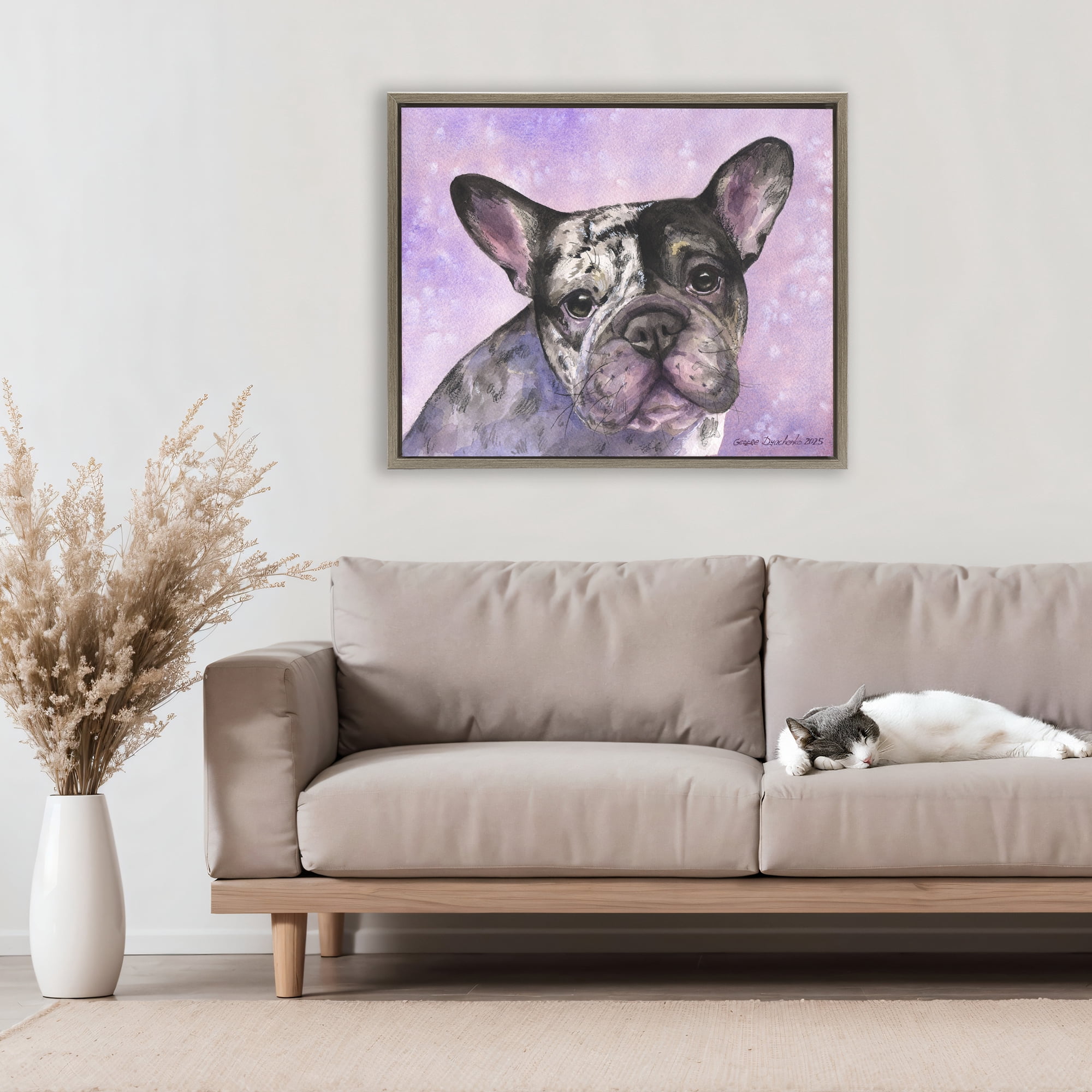 Stupell Industries Harlequin French Bulldog Brown Framed Floater Canvas Wall Art, design by George Dyachenko