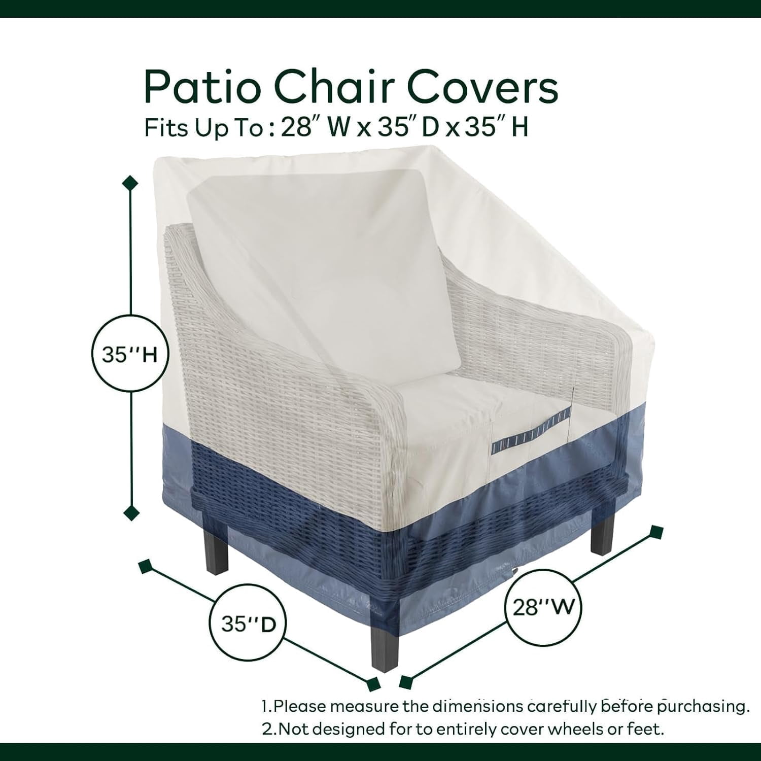 1 Pack 600D Heavy Duty Waterproof High Back Patio Chair Covers Outdoor Lawn Garden Furniture Protector 35"L x 28"W x 35"H