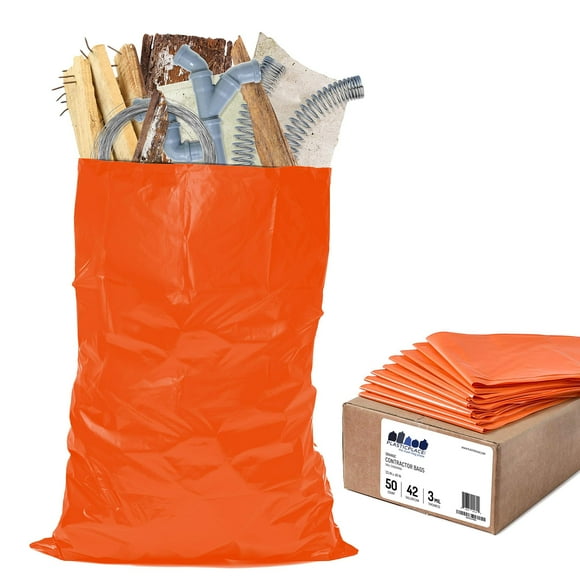 Plasticplace 42 Gallon Trash Bags │ 3.0 Mil │Orange Heavy Duty Contractor Trash Bags │ 33" x 48" (50 Count), CON50RNG