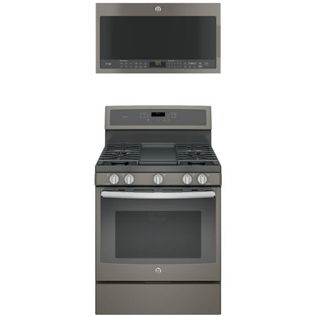 2-Piece Slate Kitchen Package with PGB911EEJES 30 Freestanding Gas Range and PVM9005EJES 30 Over-the-Range