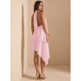 thumbnail image 2 of Coral Pink Womens Flowy Halter Neck Asymmetrical High-Low Mini Dress For Summer Evening Party, 2 of 6