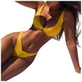 thumbnail image 2 of Minjewel Women's Sexy Solid Color High Waist Bikini Set with Gold Lock Detail, Fashion Swimsuits for Women for Beach, Pool & Summer,Yellow M, 2 of 8