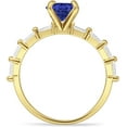 thumbnail image 6 of Petite Round Solitaire Ring Baguette Blue Sapphire Cubic Zirconia Yellow Tone 925 Sterling Silver, Size 10, 6 of 7